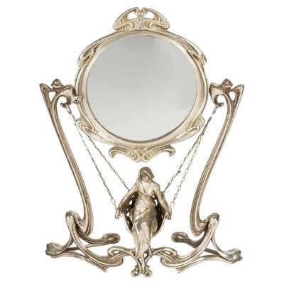 Art Nouveau Silver-Plated Metal Table Mirror, 1900s-WFS-2022262