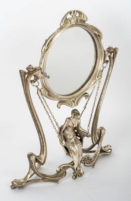 Art Nouveau Silver-Plated Metal Table Mirror, 1900s-WFS-2022262