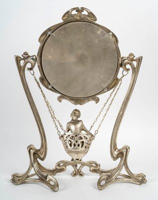 Art Nouveau Silver-Plated Metal Table Mirror, 1900s-WFS-2022262