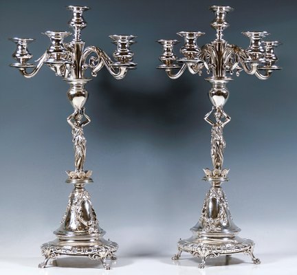 Art Nouveau Six-Flame Silver Candleholders, 1890, Set of 2-EMT-2039407