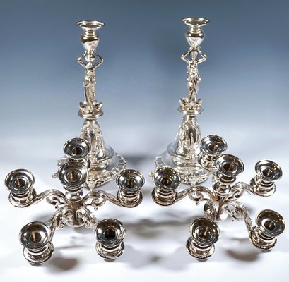 Art Nouveau Six-Flame Silver Candleholders, 1890, Set of 2-EMT-2039407