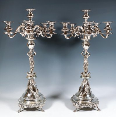 Art Nouveau Six-Flame Silver Candleholders, 1890, Set of 2-EMT-2039407