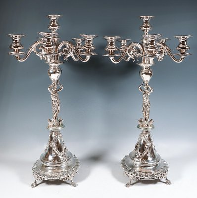 Art Nouveau Six-Flame Silver Candleholders, 1890, Set of 2-EMT-2039407