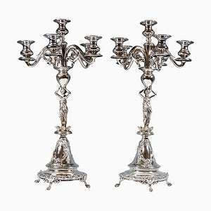 Art Nouveau Six-Flame Silver Candleholders, 1890, Set of 2-EMT-2039407