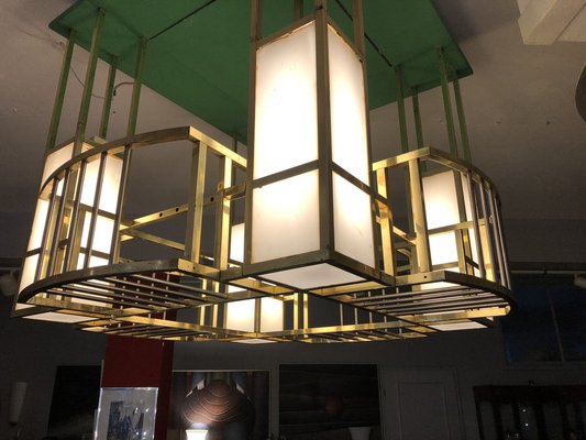 Art Nouveau Style Brass Ceiling Lamp from Kaffee Kranzler, Berlin, 1970s-QVR-1328029