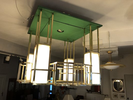 Art Nouveau Style Brass Ceiling Lamp from Kaffee Kranzler, Berlin, 1970s-QVR-1328029