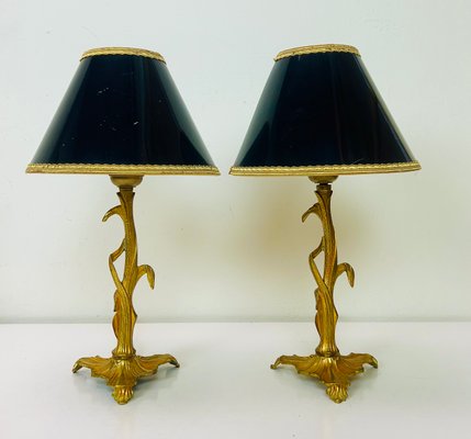 Art Nouveau Style Brass Foliage Table Lamps France 1950s, Set of 2-WZZ-1438662