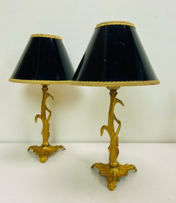 Art Nouveau Style Brass Foliage Table Lamps France 1950s, Set of 2-WZZ-1438662