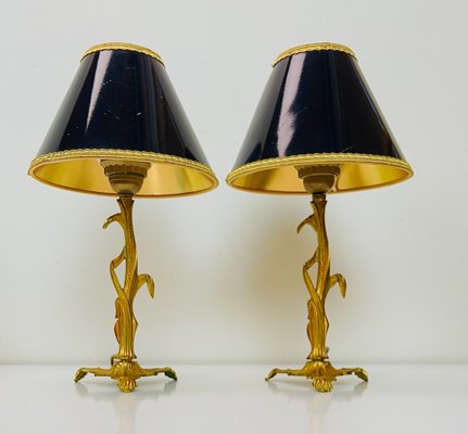 Art Nouveau Style Brass Foliage Table Lamps France 1950s, Set of 2-WZZ-1438662