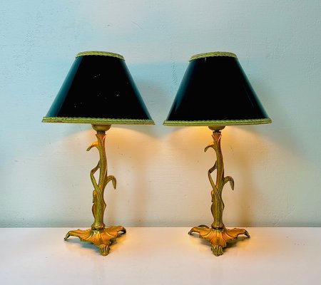 Art Nouveau Style Brass Foliage Table Lamps France 1950s, Set of 2-WZZ-1438662