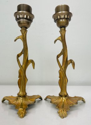 Art Nouveau Style Brass Foliage Table Lamps France 1950s, Set of 2-WZZ-1438662