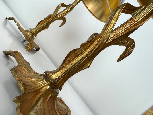 Art Nouveau Style Brass Foliage Table Lamps France 1950s, Set of 2-WZZ-1438662