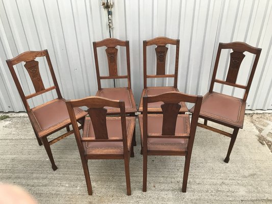 Art Nouveau Style Chairs in Leather, 1920, Set of 6-WQQ-1249050