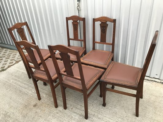 Art Nouveau Style Chairs in Leather, 1920, Set of 6-WQQ-1249050