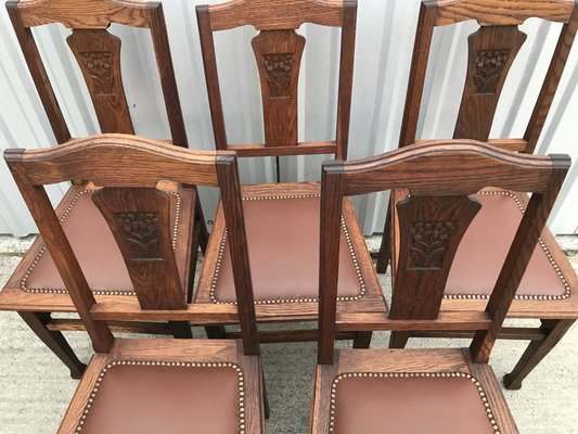 Art Nouveau Style Chairs in Leather, 1920, Set of 6-WQQ-1249050