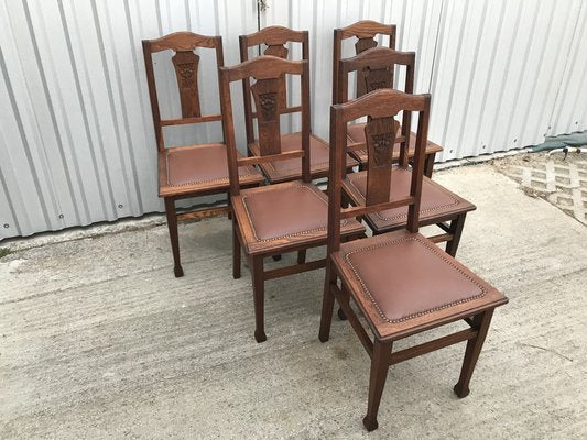 Art Nouveau Style Chairs in Leather, 1920, Set of 6-WQQ-1249050