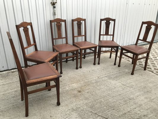 Art Nouveau Style Chairs in Leather, 1920, Set of 6-WQQ-1249050