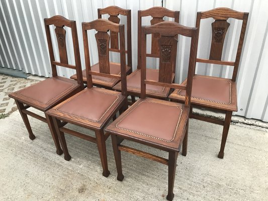 Art Nouveau Style Chairs in Leather, 1920, Set of 6-WQQ-1249050