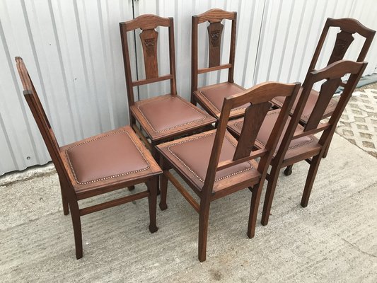 Art Nouveau Style Chairs in Leather, 1920, Set of 6-WQQ-1249050