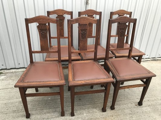 Art Nouveau Style Chairs in Leather, 1920, Set of 6-WQQ-1249050