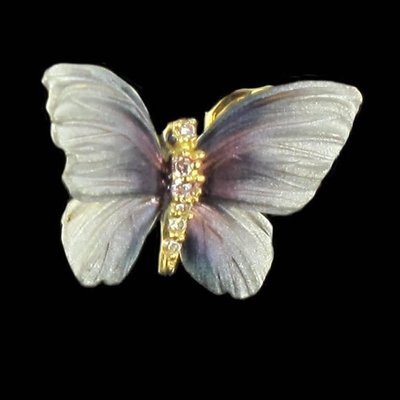 Art Nouveau Style Enamel Diamond Gold Butterfly Stud Earrings, Set of 2-OLU-896194