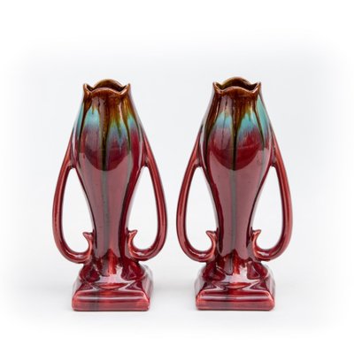 Art Nouveau Style Floral Vases, 1970s, Set of 2-FSD-846159