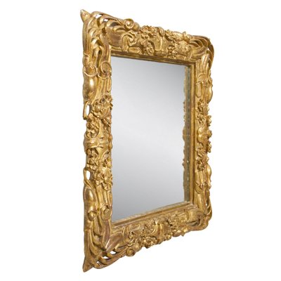 Art Nouveau Style Rectangular Gold Foil Hand Carved Wooden Mirror, 1970s-UZ-1155367