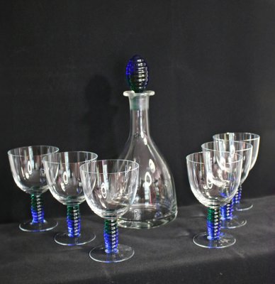 Art Nouveau Style Wine Glasses and Decanter, 1965, Set of 7-YZB-1822501