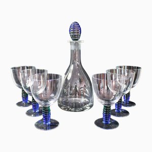 Art Nouveau Style Wine Glasses and Decanter, 1965, Set of 7-YZB-1822501