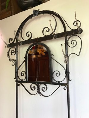 Art Nouveau Style Wrought Iron Coat Rack with Umbrella Stand, 1900s-WZZ-1050201