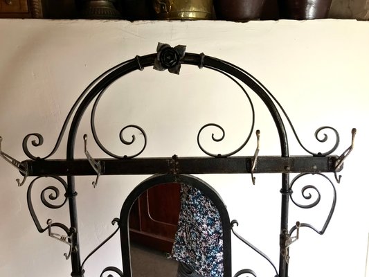 Art Nouveau Style Wrought Iron Coat Rack with Umbrella Stand, 1900s-WZZ-1050201