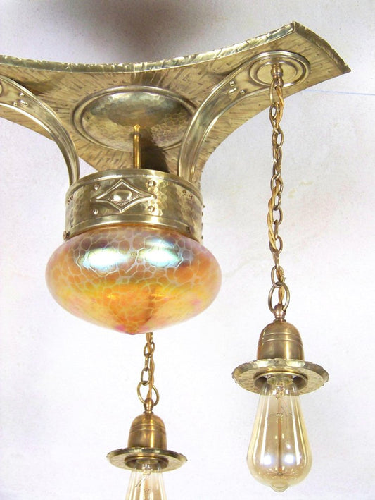 Art Nouveau Suspension Lamp with Iridescent Glass from Loetz, 1900s