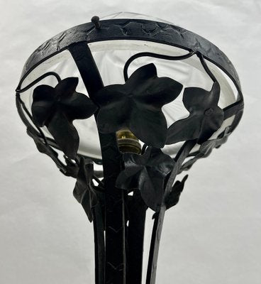 Art Nouveau Table Lamp in Wrought Iron with Glass Shade in the style of Val Saint Lambert, 1930s-MJY-1769407