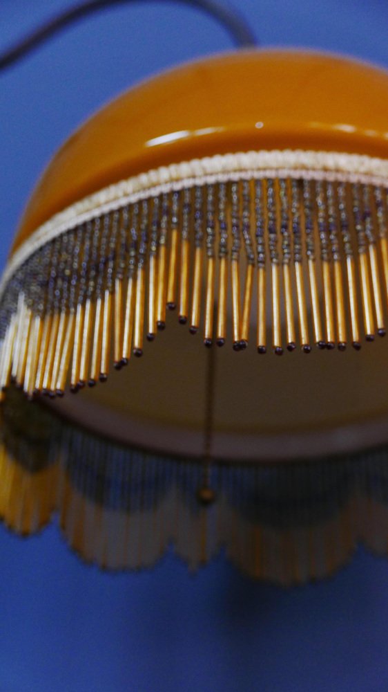 Art Nouveau Table Lamp with Bronze Base and Round Glas Shade with Glas Beads, Germany, 1970s