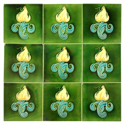 Art Nouveau Tiles by Gilliot Hemiksem, Belgium, 1930s, Set of 10-VDW-960218