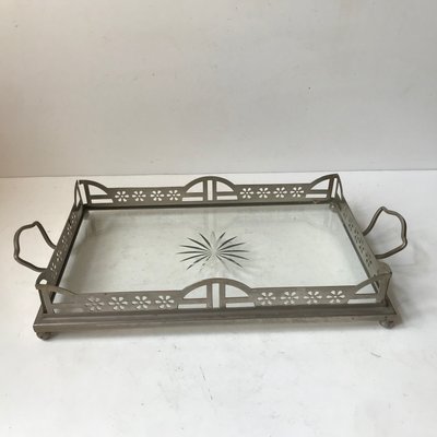 Art Nouveau Tray in Glass and Silver, 19th-Century-LCR-985332