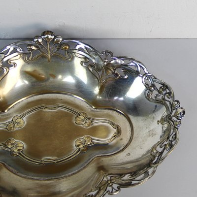 Art Nouveau Tray in Silver-Plated Brass-NE-1285564