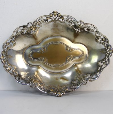 Art Nouveau Tray in Silver-Plated Brass-NE-1285564