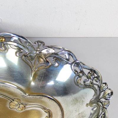 Art Nouveau Tray in Silver-Plated Brass-NE-1285564