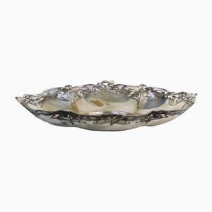 Art Nouveau Tray in Silver-Plated Brass-NE-1285564