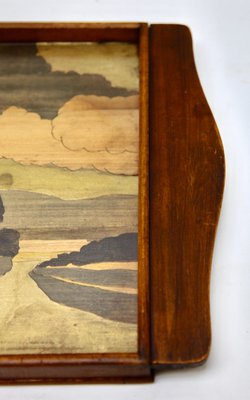 Art Nouveau Tray with Wood Panel with Glass and Landscape Decoration-MJY-1150444