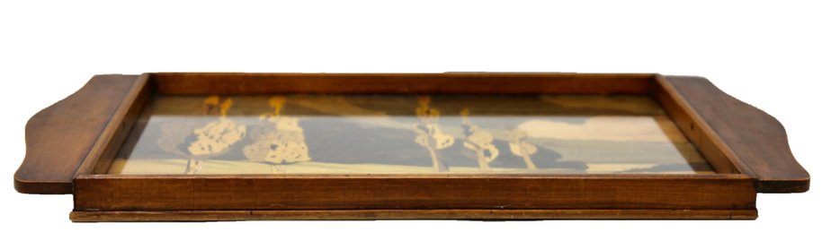 Art Nouveau Tray with Wood Panel with Glass and Landscape Decoration-MJY-1150444