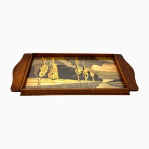 Art Nouveau Tray with Wood Panel with Glass and Landscape Decoration-MJY-1150444