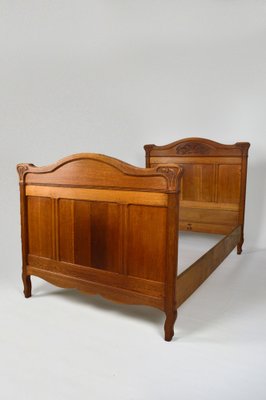 Art Nouveau Twin Beds in Carved Oak, France, 1910s, Set of 2-XNH-1719422