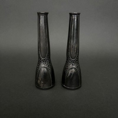 Art Nouveau Vases in Silver-Plated Metal by Orivit, 1900s, Set of 2-QKG-2035271