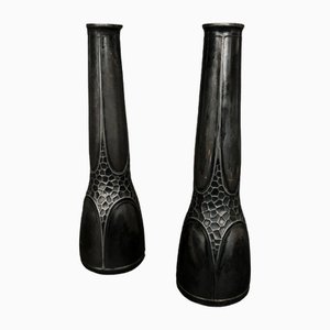 Art Nouveau Vases in Silver-Plated Metal by Orivit, 1900s, Set of 2-QKG-2035271