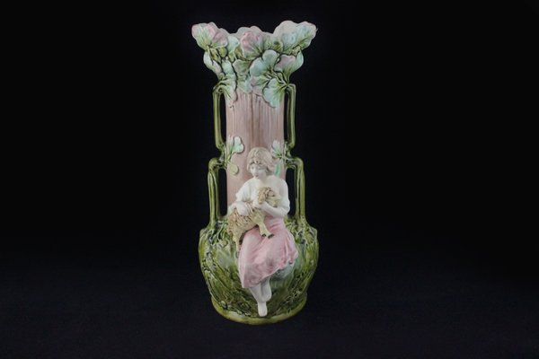 Art Nouveau Vases with Children and Foliage, Cecoslovakia, 1900s, Set of 2-IJR-1402649