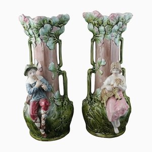 Art Nouveau Vases with Children and Foliage, Cecoslovakia, 1900s, Set of 2-IJR-1402649