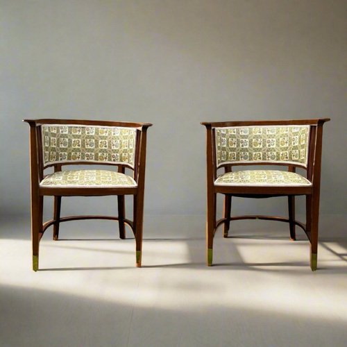 Art Nouveau Viennese Mahogany Armchairs, 1910, Set of 2