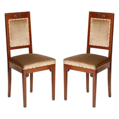 Art Nouveau Walnut and Taupe Velvet Dining Chairs from Wiener Werkstatte, Set of 2-NJV-679046